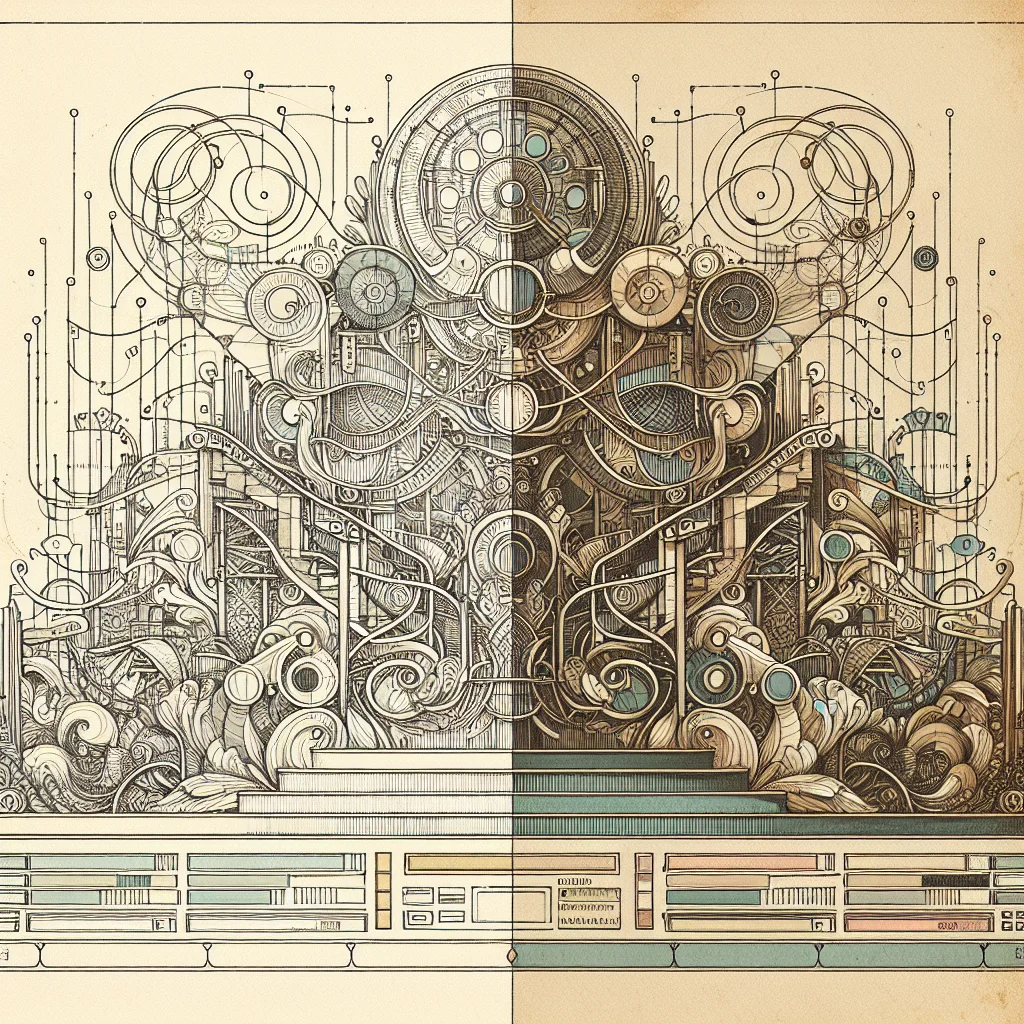 Illustration: a beautifully ornate website layout on one side and the same content as plain structured text flowing through headphones on the other